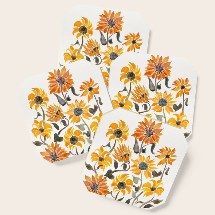 Sunflower Watercolor - Yellow & Black Palette Coaster Gallery Image 1