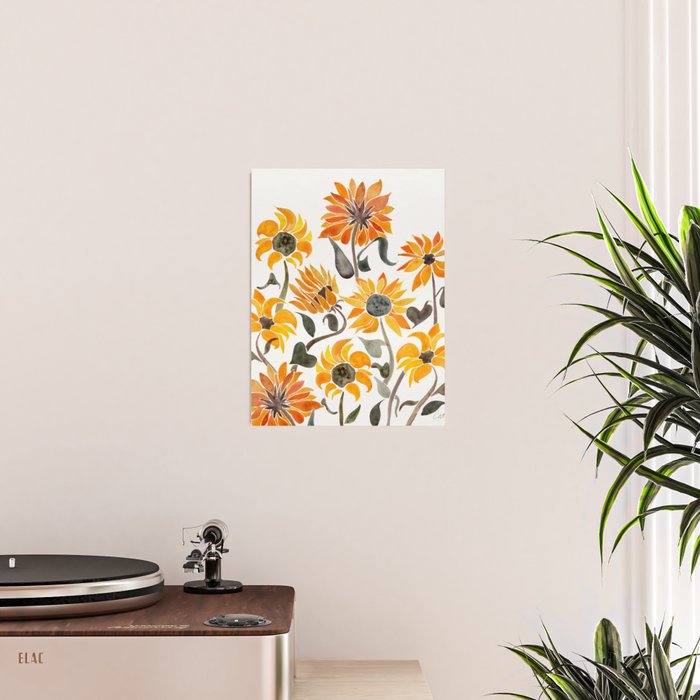 Sunflower Watercolor - Yellow & Black Palette Poster Gallery Image 2