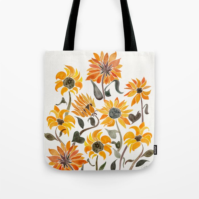 Sunflower Watercolor - Yellow & Black Palette Tote Bag Gallery Image 1