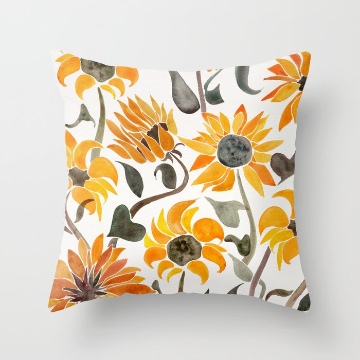 Sunflower Watercolor - Yellow & Black Palette Throw Pillow Gallery Image 6