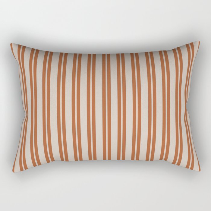 Rust Clay and Putty Classic Double Stripe Pattern Rectangular Pillow Gallery Image 1