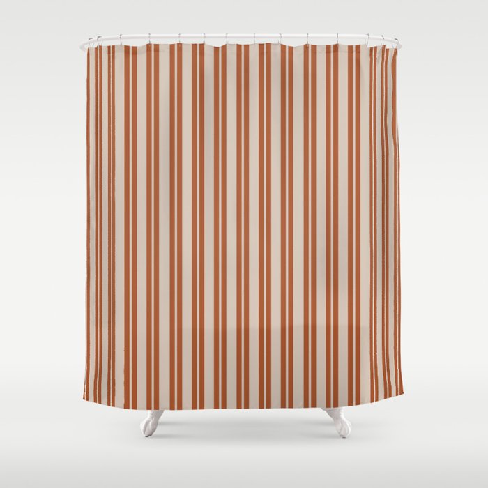 Rust Clay and Putty Classic Double Stripe Pattern Shower Curtain Gallery Image 1