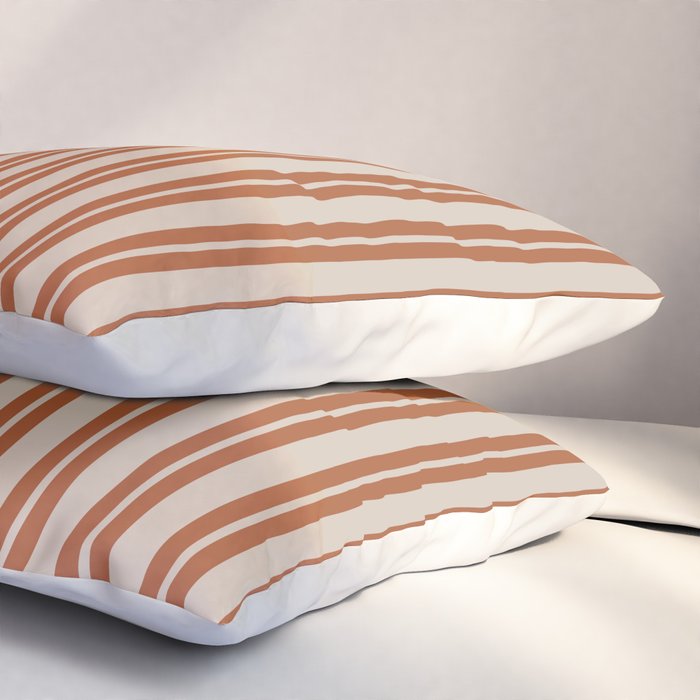 Rust Clay and Putty Classic Double Stripe Pattern Pillow Sham Gallery Image 3