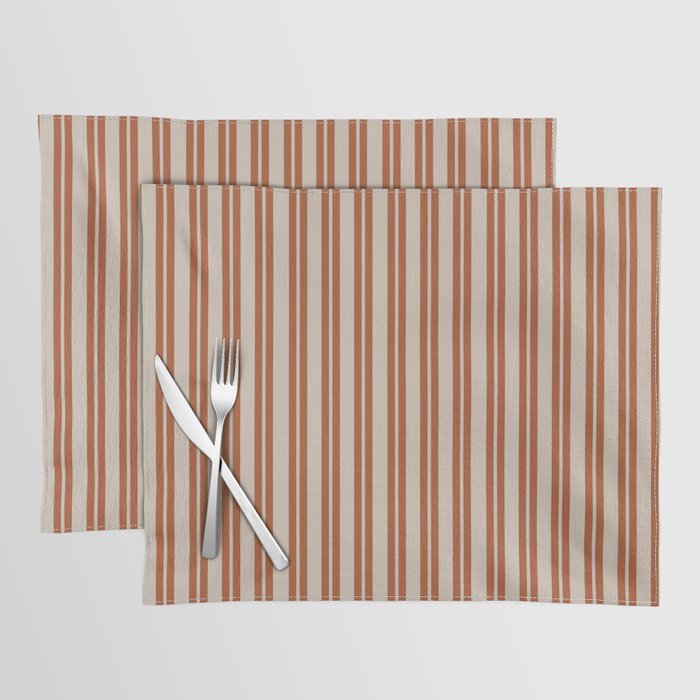 Rust Clay and Putty Classic Double Stripe Pattern Placemat Gallery Image 1