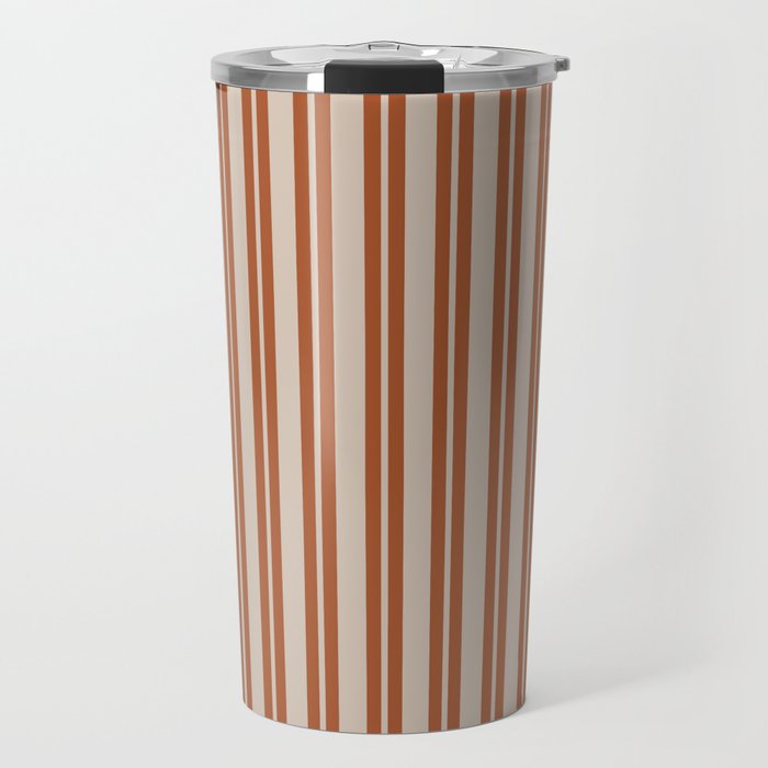 Rust Clay and Putty Classic Double Stripe Pattern Travel Mug Gallery Image 1