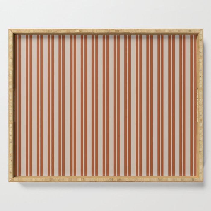Rust Clay and Putty Classic Double Stripe Pattern Serving Tray Gallery Image 1
