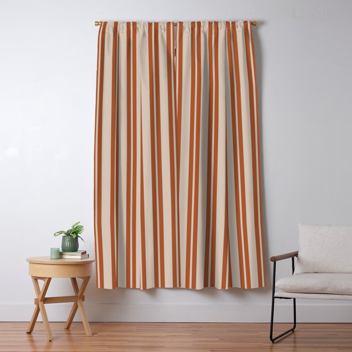 Rust Clay and Putty Classic Double Stripe Pattern Window Curtain Gallery Image 1
