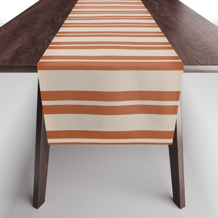 Rust Clay and Putty Classic Double Stripe Pattern Table Runner Gallery Image 1