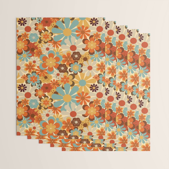 70's Retro Floral Patterned Prints Wrapping Paper Gallery Image 3