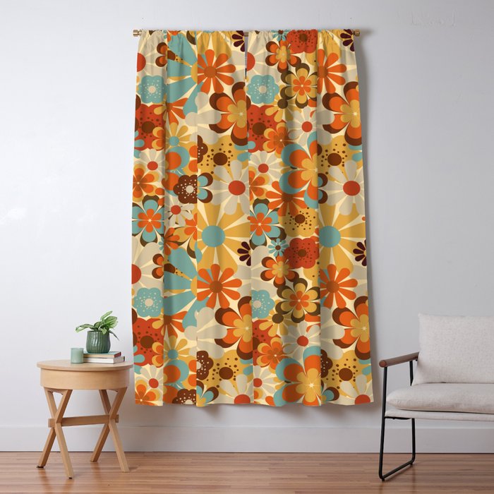 70's Retro Floral Patterned Prints Window Curtain Gallery Image 1