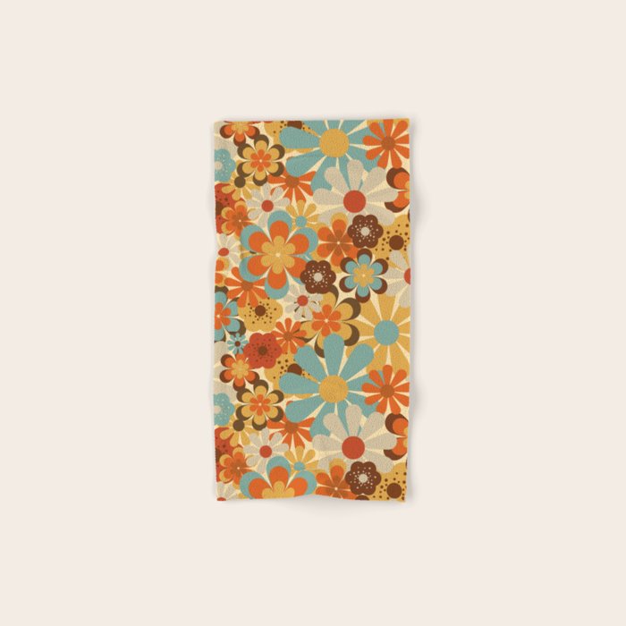 70's Retro Floral Patterned Prints Bath Towel Gallery Image 1