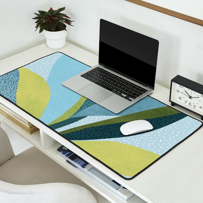 Abstract Maximal Flora in French Blue and Olive Desk Mat Gallery Image 2
