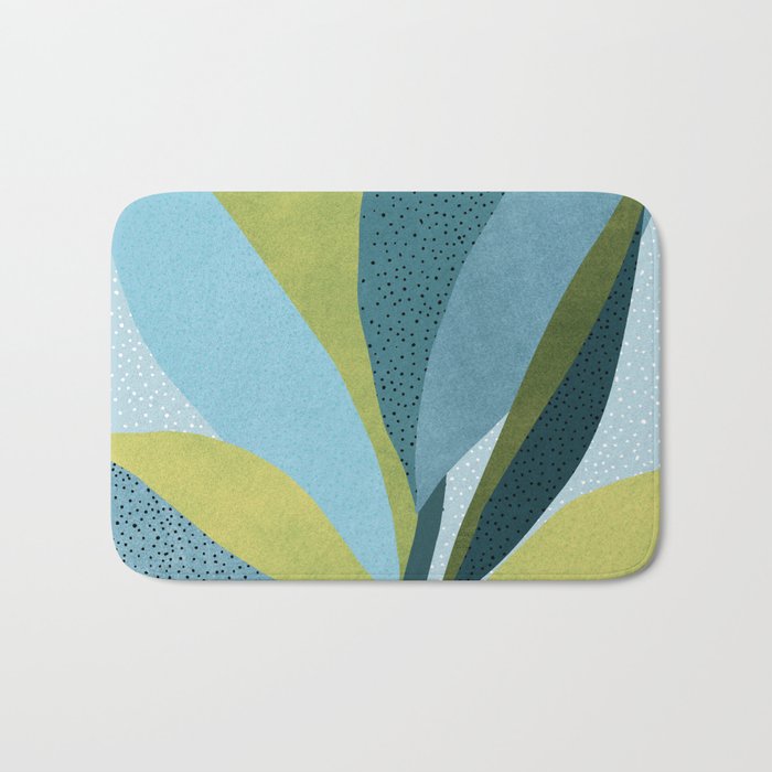 Abstract Maximal Flora in French Blue and Olive Bath Mat Gallery Image 1