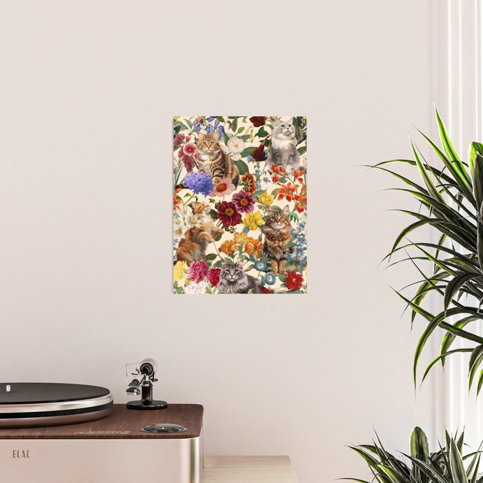 Cat and Floral Pattern IV Poster Gallery Image 2