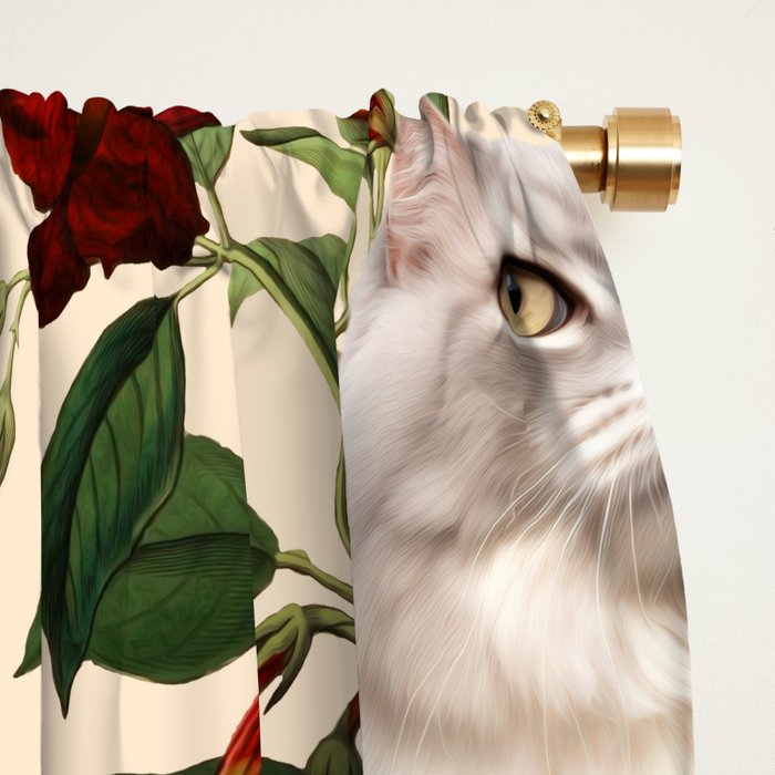Cat and Floral Pattern IV Window Curtain Gallery Image 2