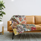 Cat and Floral Pattern IV Throw Blanket Gallery Image 1
