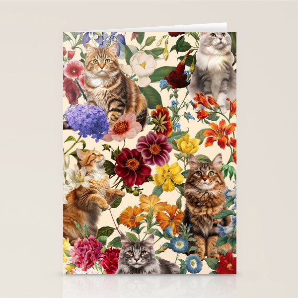 Cat and Floral Pattern IV Stationery Card Gallery Image 2