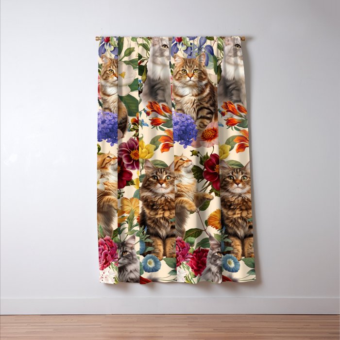 Cat and Floral Pattern IV Window Curtain Gallery Image 3
