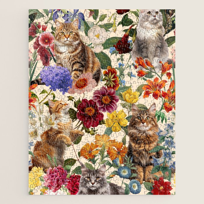 Cat and Floral Pattern IV Jigsaw Puzzle Gallery Image 1