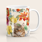 Cat and Floral Pattern IV Coffee Mug Gallery Image 1
