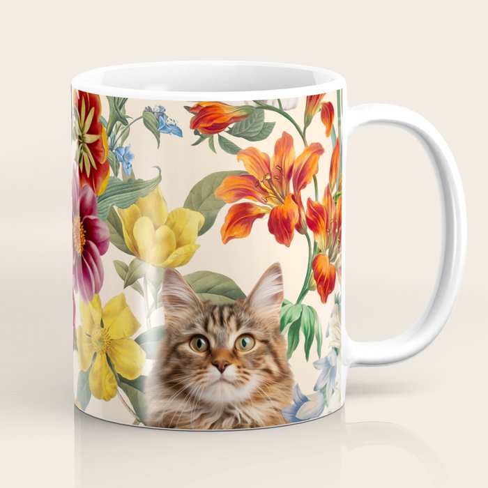 Cat and Floral Pattern IV Coffee Mug Gallery Image 1