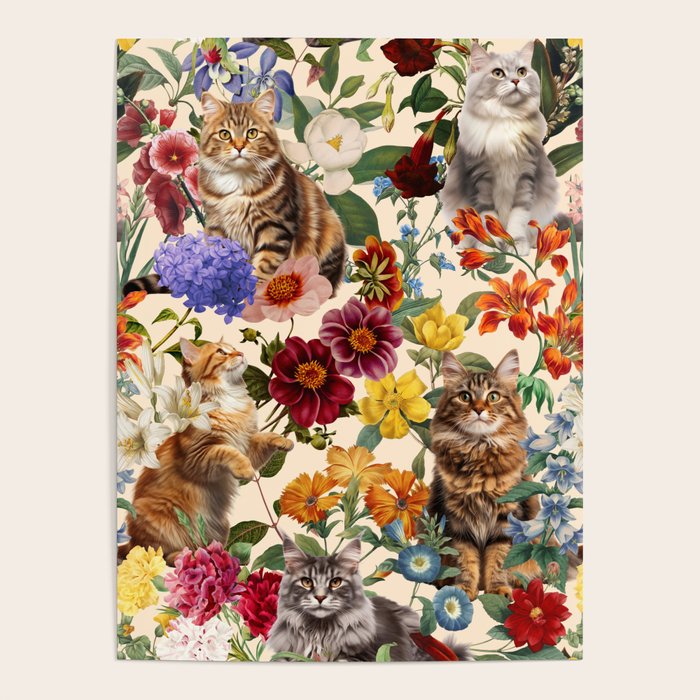 Cat and Floral Pattern IV Poster Gallery Image 4