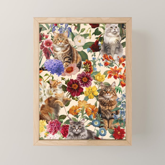 Cat and Floral Pattern IV Mini Art Print Gallery Image 1