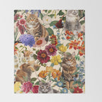 Cat and Floral Pattern IV Throw Blanket Gallery Image 2