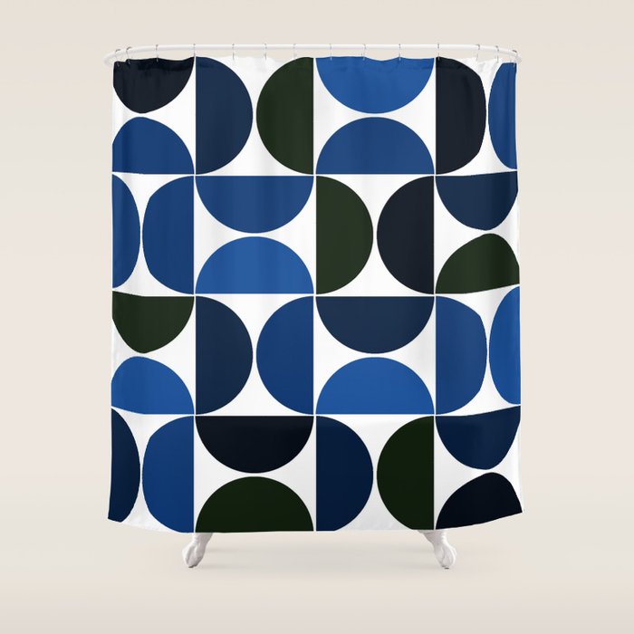 Mid century modern geometric Indigo Blue Shower Curtain Gallery Image 1