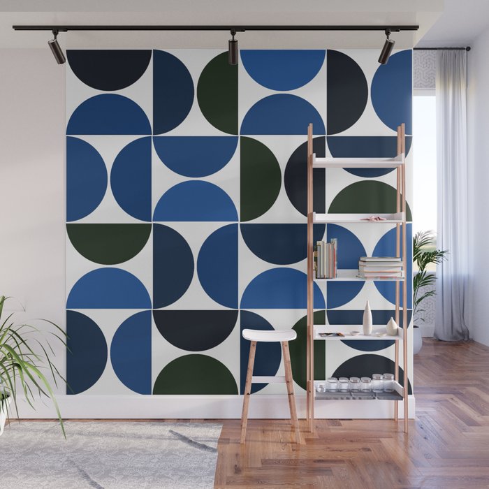 Mid century modern geometric Indigo Blue Shower Curtain Gallery Image 1
