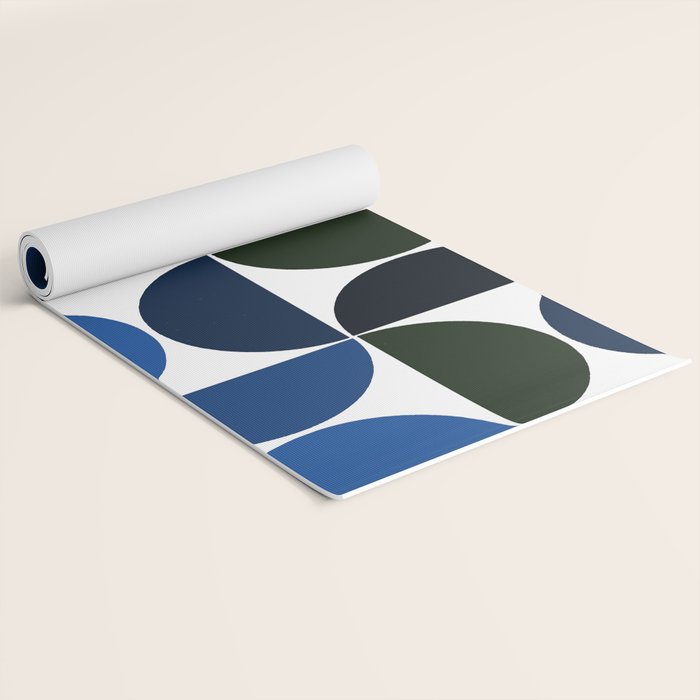 Mid century modern geometric Indigo Blue Yoga Mat Gallery Image 2