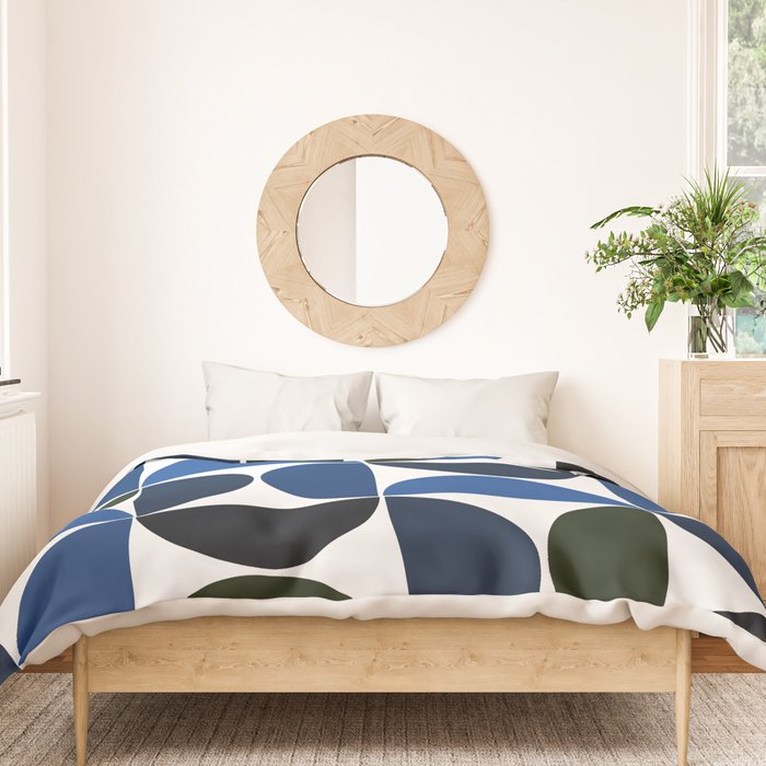 Mid century modern geometric Indigo Blue Duvet Cover Gallery Image 3