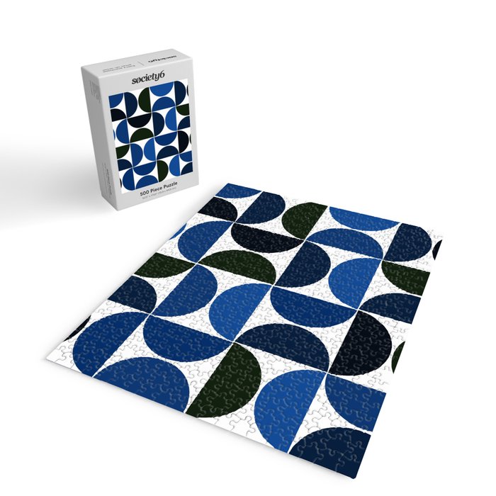 Mid century modern geometric Indigo Blue Jigsaw Puzzle Gallery Image 2