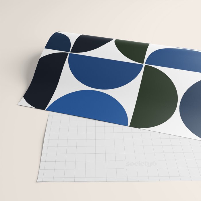 Mid century modern geometric Indigo Blue Wrapping Paper Gallery Image 2