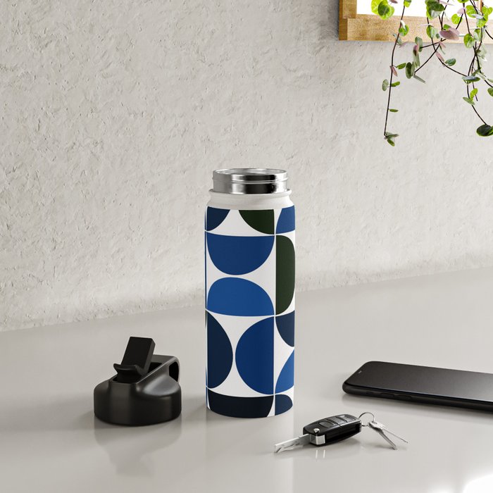 Mid century modern geometric Indigo Blue Water Bottle Gallery Image 4