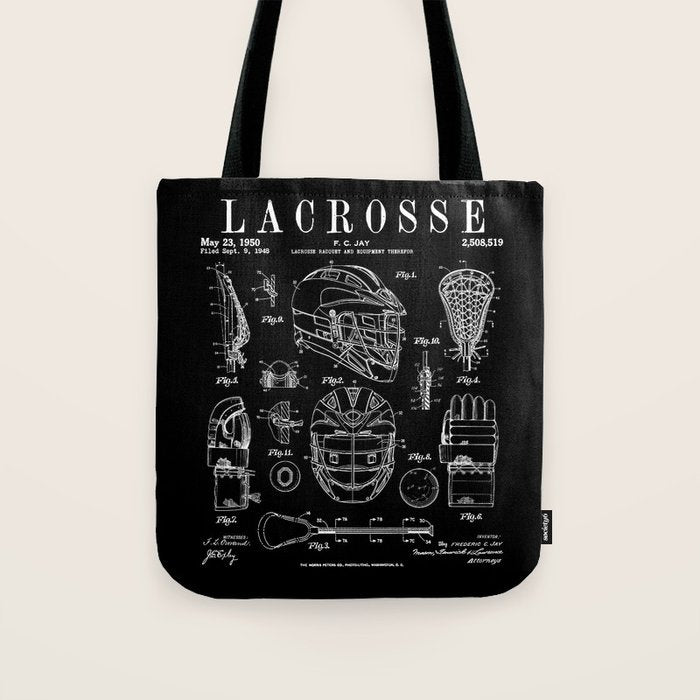Lacrosse Player Equipment Vintage Patent Drawing Print Tote Bag Gallery Image 1