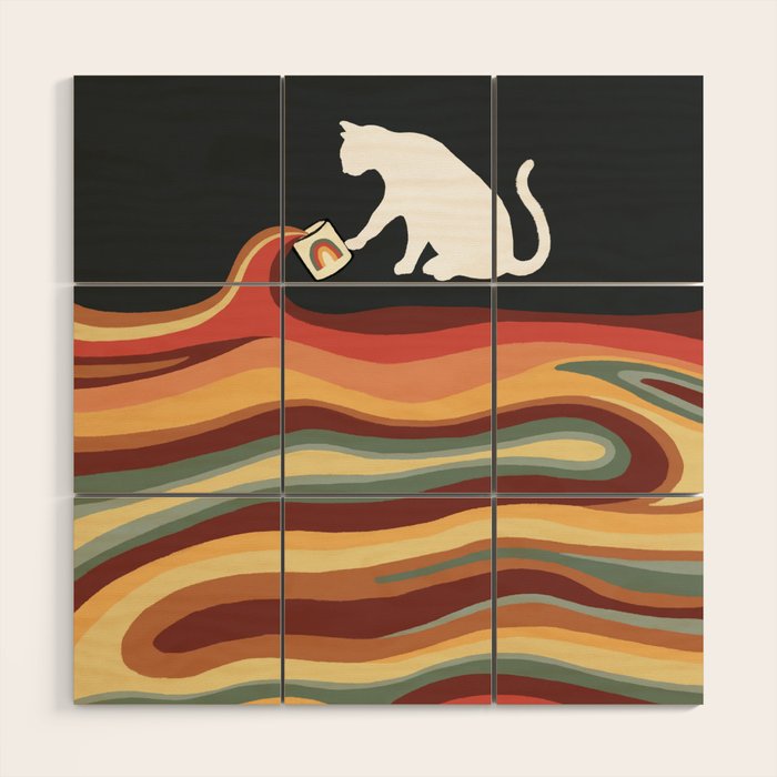 Rainbow cat 1b black magic coffee milk drop Wood Wall Art Gallery Image 1