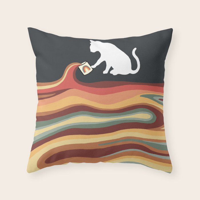 Rainbow cat 1b black magic coffee milk drop Throw Pillow Gallery Image 6