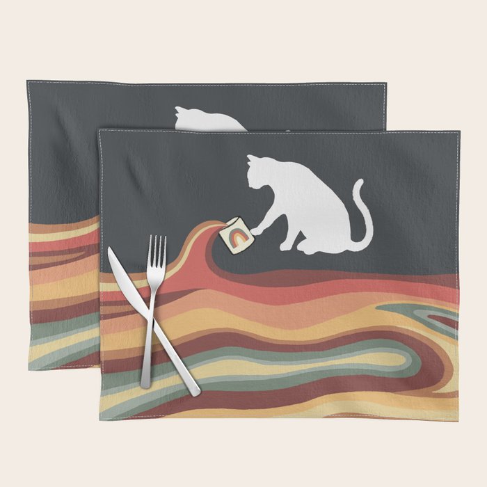 Rainbow cat 1b black magic coffee milk drop Placemat Gallery Image 1