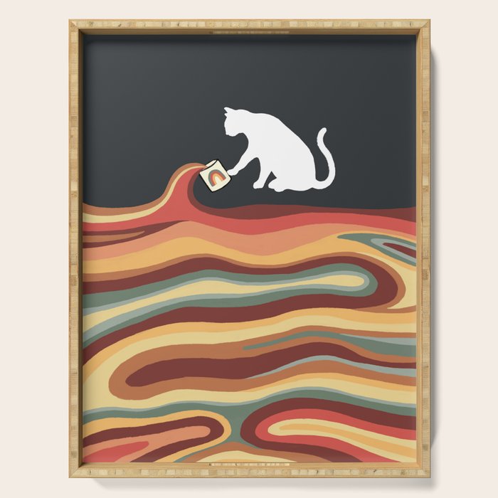 Rainbow cat 1b black magic coffee milk drop Serving Tray Gallery Image 1