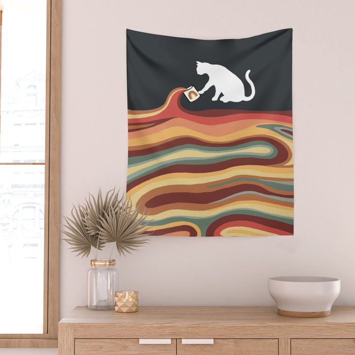Rainbow cat 1b black magic coffee milk drop Wall Tapestry Gallery Image 2