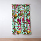 Tropical Bloom Serenade Exotic Floral Pattern Vintage Botanical Vibes Turquoise Window Curtain Gallery Image 3