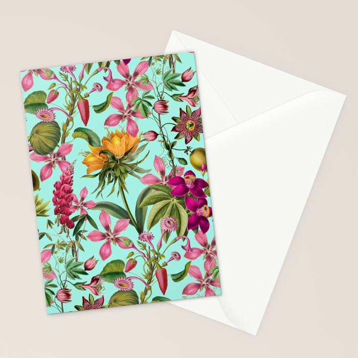 Tropical Bloom Serenade Exotic Floral Pattern Vintage Botanical Vibes Turquoise Stationery Card Gallery Image 2