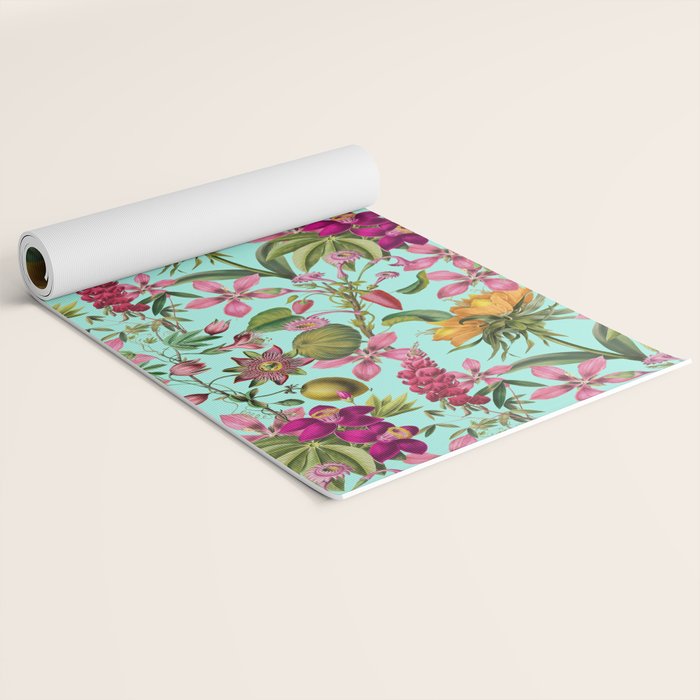 Tropical Bloom Serenade Exotic Floral Pattern Vintage Botanical Vibes Turquoise Yoga Mat Gallery Image 2