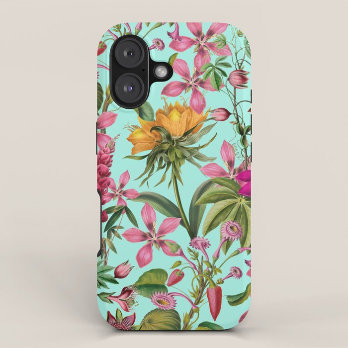 Tropical Bloom Serenade Exotic Floral Pattern Vintage Botanical Vibes Turquoise iPhone Case Gallery Image 1