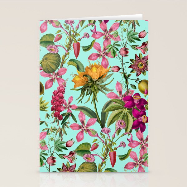 Tropical Bloom Serenade Exotic Floral Pattern Vintage Botanical Vibes Turquoise Stationery Card Gallery Image 2