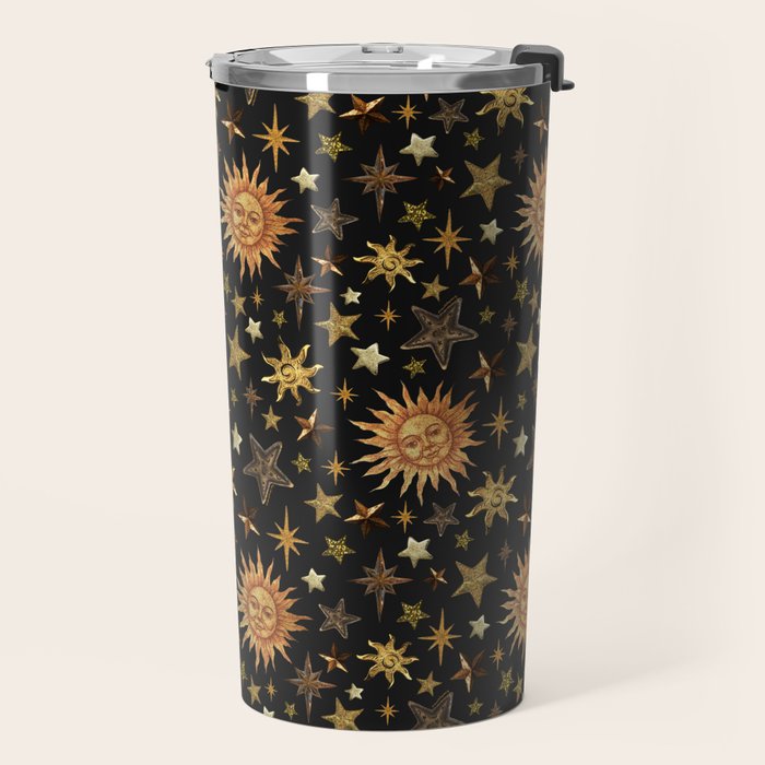 Vintage Collage Print in Black Travel Mug Gallery Image 2