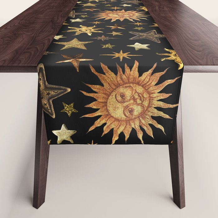 Vintage Collage Print in Black Table Runner Gallery Image 1