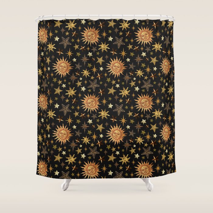 Vintage Collage Print in Black Shower Curtain Gallery Image 1