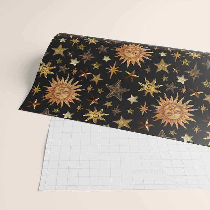 Vintage Collage Print in Black Wrapping Paper Gallery Image 2